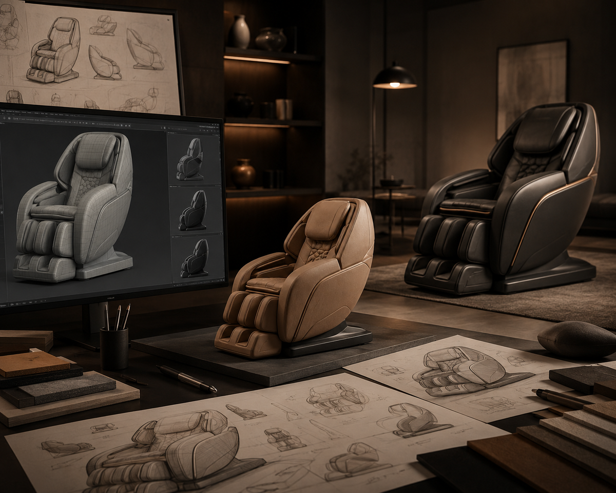 Relaxbro massage chair industrial design and exterior form