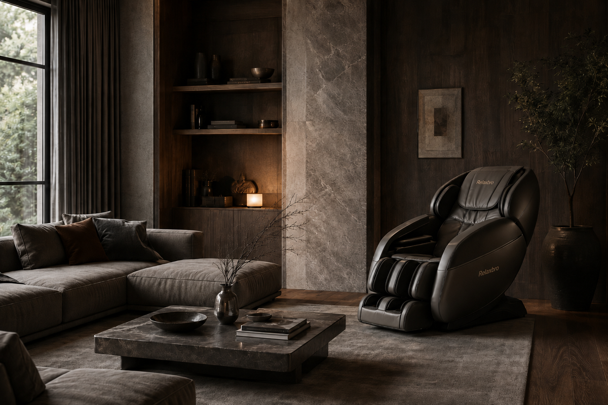Relaxbro premium massage chair seamlessly integrated into a luxury living space