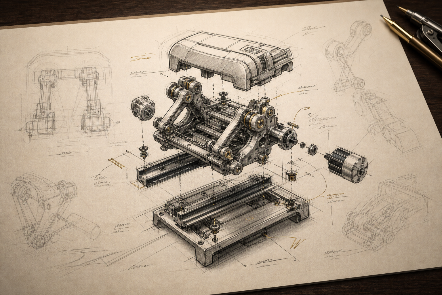 Relaxbro 4D massage mechanism design sketch