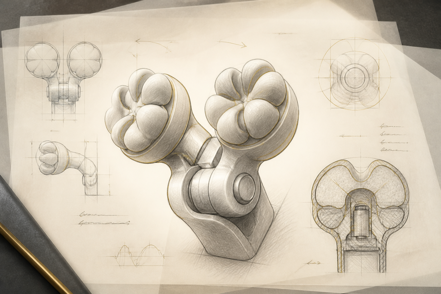 Industrial design sketch of Relaxbro's soft silicone massage heads